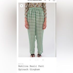 Beklina basic pant, green gingham spinach pants S/M